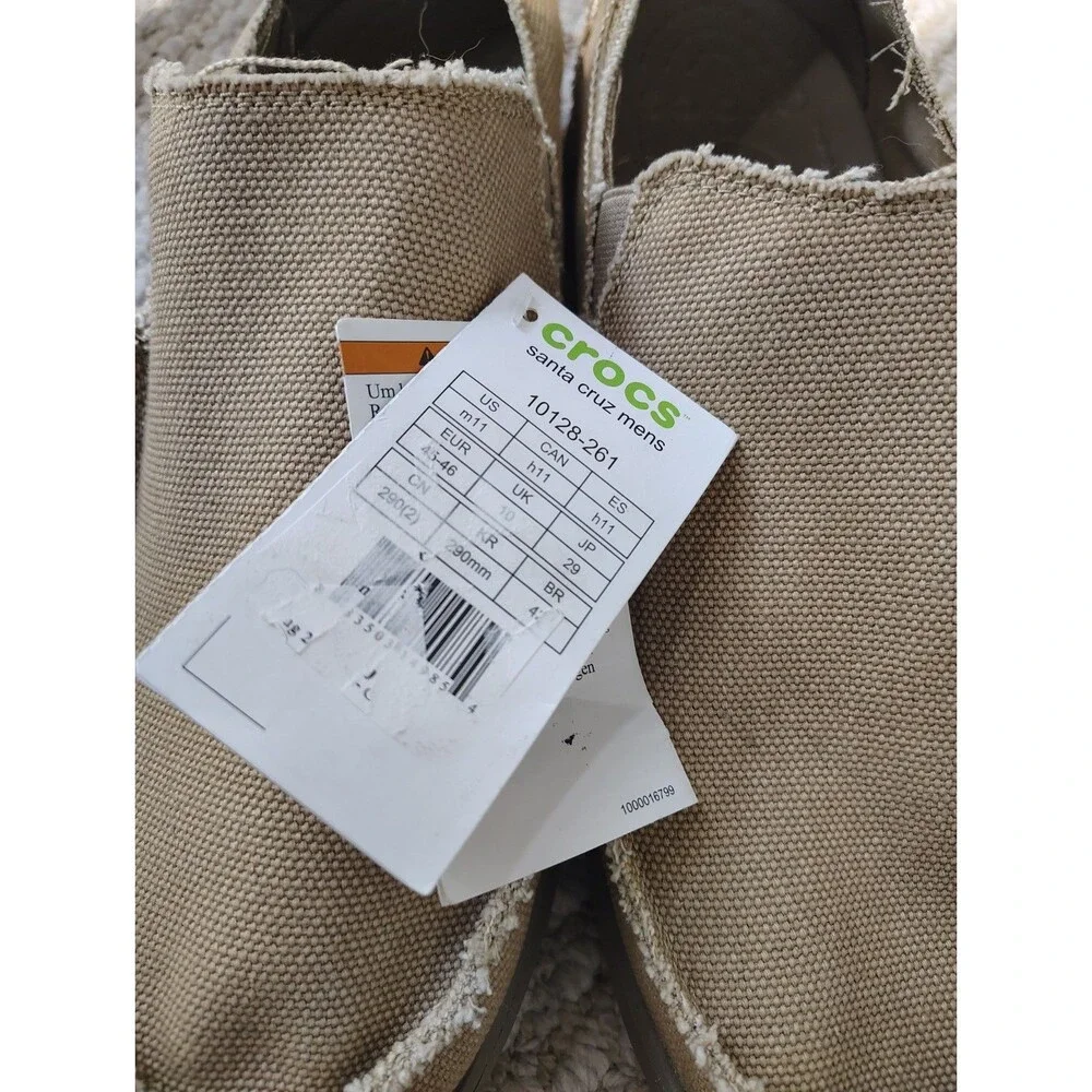 NWT Crocs Santa Cruz Slip On Canvas Loafers Men Size 11 Tan Khaki Frayed